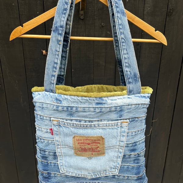 Denim jeans waistband tote bag