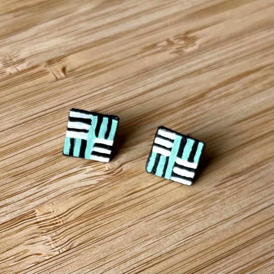 1 CM Square Stud Hand-painted Paper Earrings