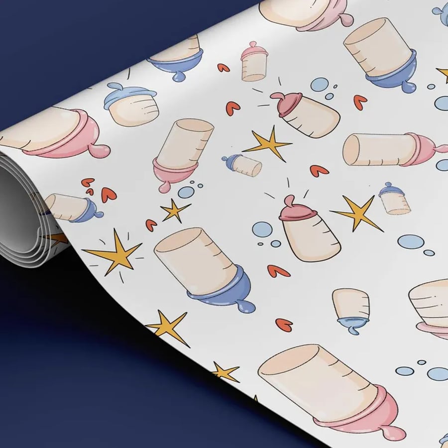 Bottle Illustration Wrapping Paper – Luxury Eco-Friendly Gift Wrap for Toddlers