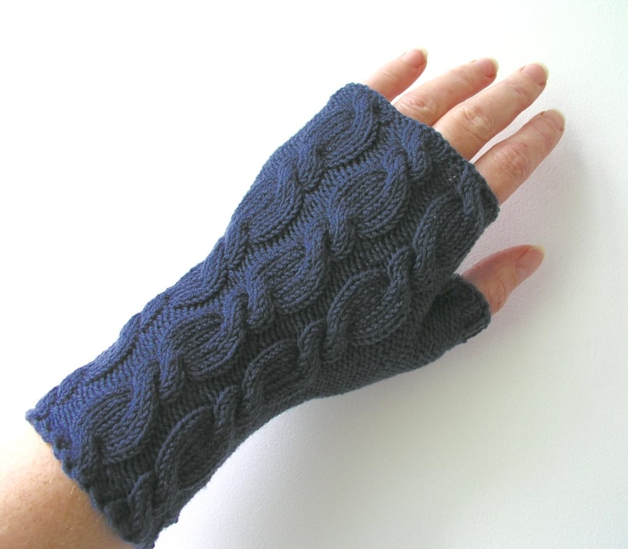 Merino Wool Wrist Warmers Blue