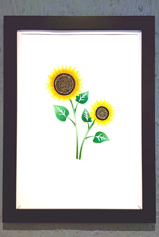 Genuine Made in UK Framed A3 Print Yellow Sunflowers Stylish White Border