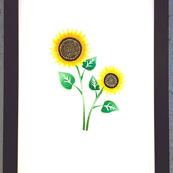 Genuine Made in UK Framed A3 Print Yellow Sunflowers Stylish White Border