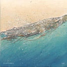 On a teal Tide II breaking wave sunset mixed media surf art picture series