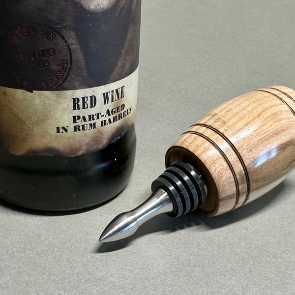 Wood turned Acacia and stainless steel bottle stopper
