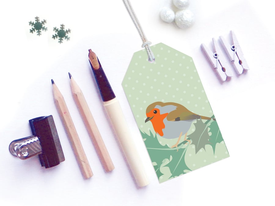 Robin & Holly Christmas Gift Tags - Eco Friendly, Compostable