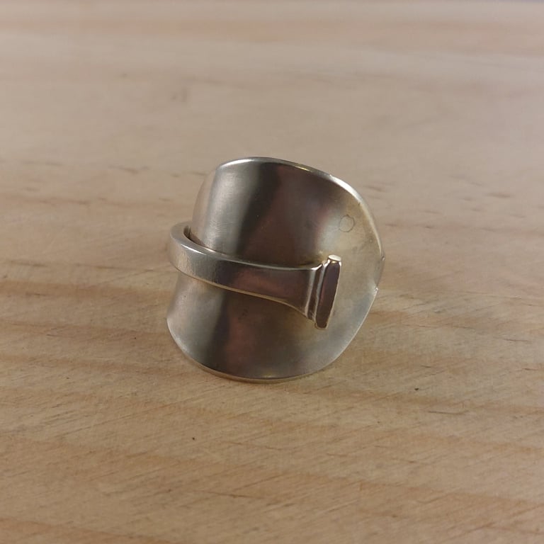Upcycled Silver Plated Square Wrap Saddle Spoon Ring (SPR102510)