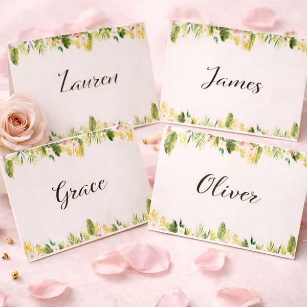 Tropical Floral Wedding Place Cards Personalised Name Cards Table Decor