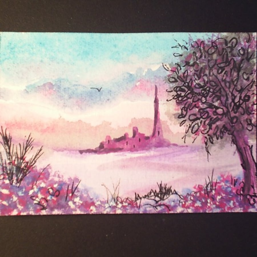 Pink city aceo watercolour original by Gweddusart