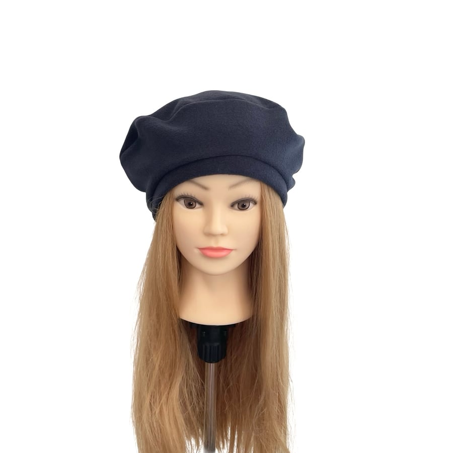 Navy Retro Fleece Beret Hat Gift for Women Warm Vintage Autumn Beret Cap