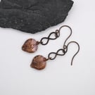 lampwork glass leaf earrings, copper jewellery