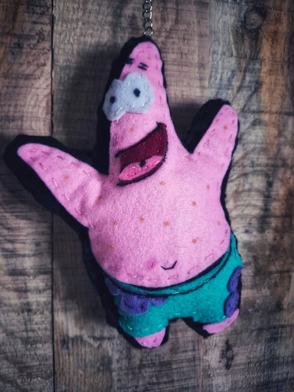 Handmade Felt Patrick Star Plush Keyring – SpongeBob Inspired – Cute Cartoon Cha