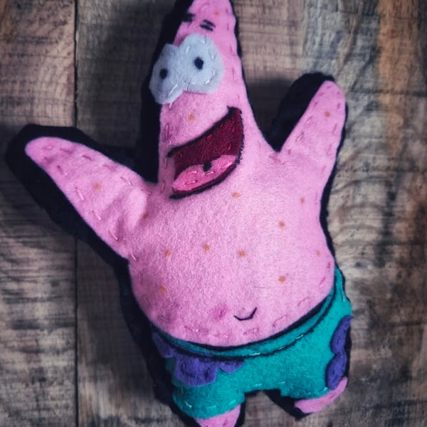 Handmade Felt Patrick Star Plush Keyring – SpongeBob Inspired – Cute Cartoon Cha