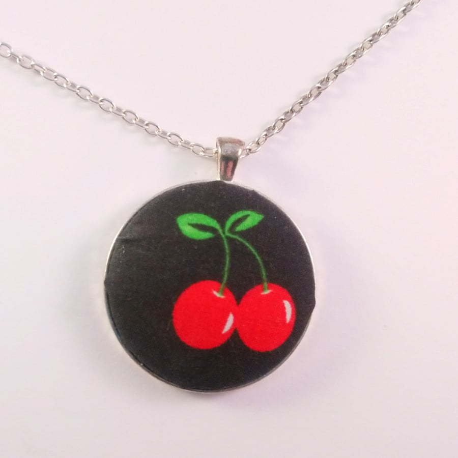 38mm Cherry Fabric Covered Button Pendant