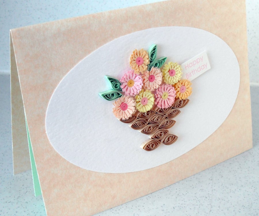 Quilled birthday card, handmade greeting