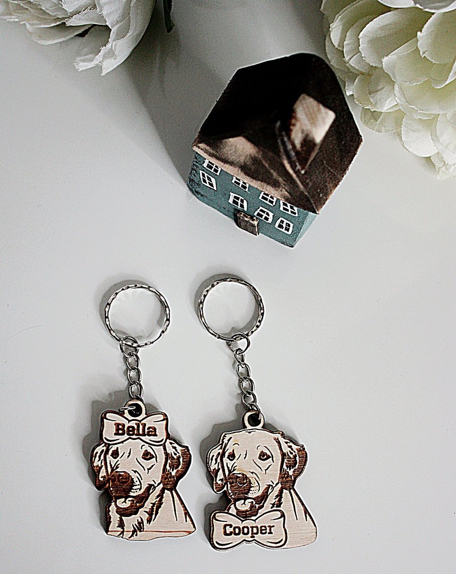 Labrador Engraved Dog Keychain, Custom Pet Charm, Personalised Dog Keyring, Tag