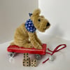 Miniature Terrier on Trolley with Wheels - Vintage Style OOAK Sculpure. 