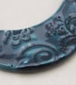 Petrol Blue Leaf Pattern Ceramic Crescent Bib Pendant - Image 3