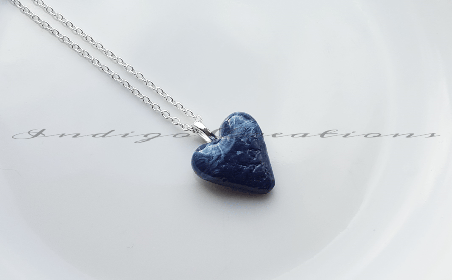Necklace Handmade Polymer Clay Navy Heart