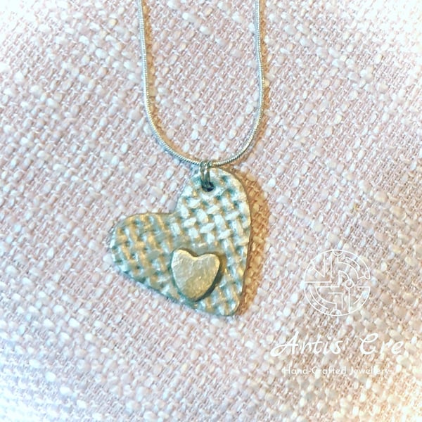 Sterling white Bronze heart pendant 30mm on 22” 925 sterling silver chain