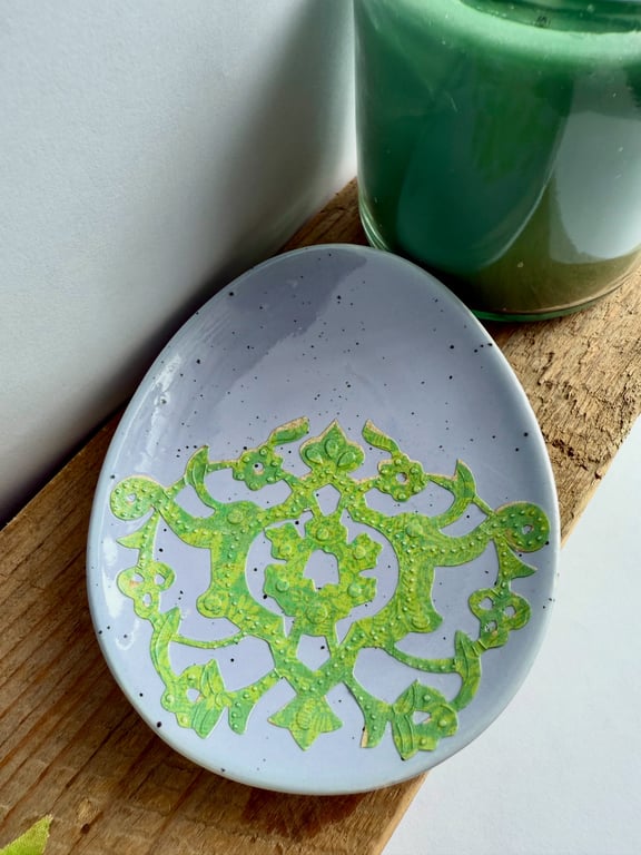 Decorative Dish Trinket Dish Hand Embossed Design Pottery Trinket Dish