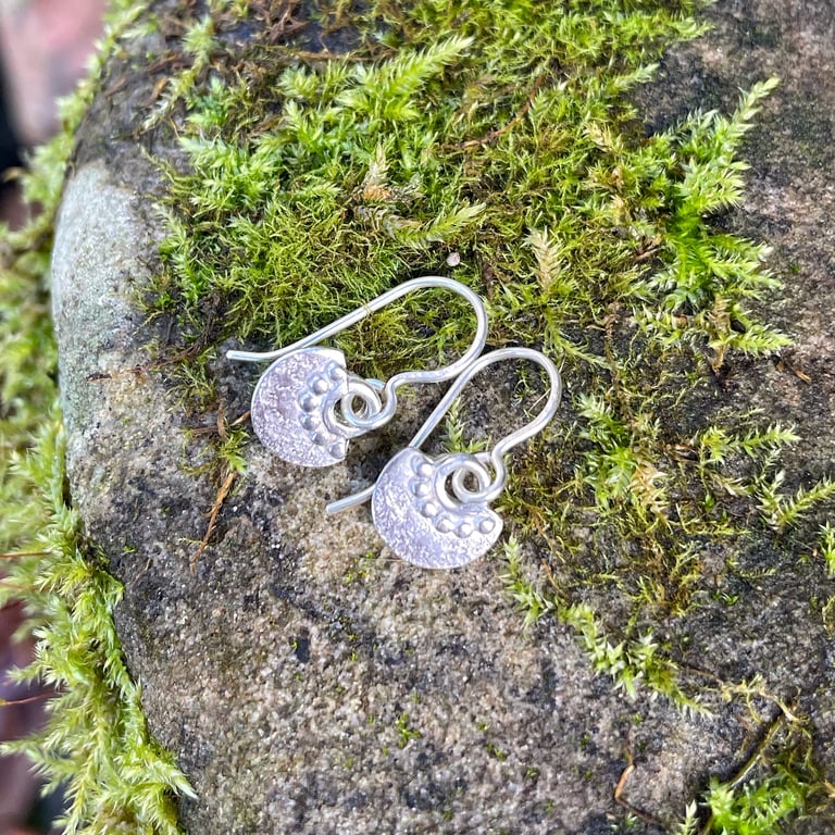Small sterling silver drop earrings on handmade hooks