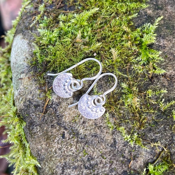 Small sterling silver drop earrings on handmade hooks