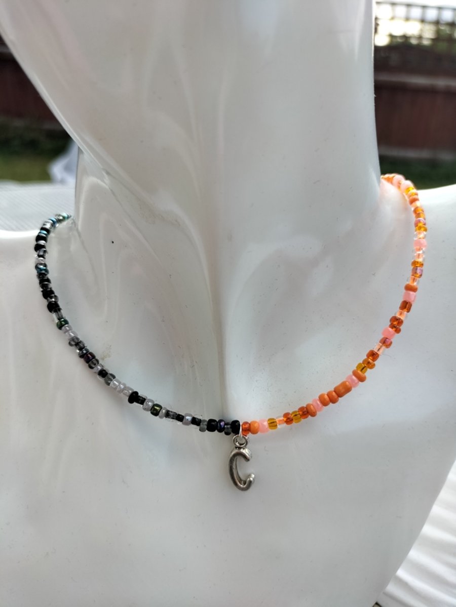 Initial Choker Necklace (Black and Orange)