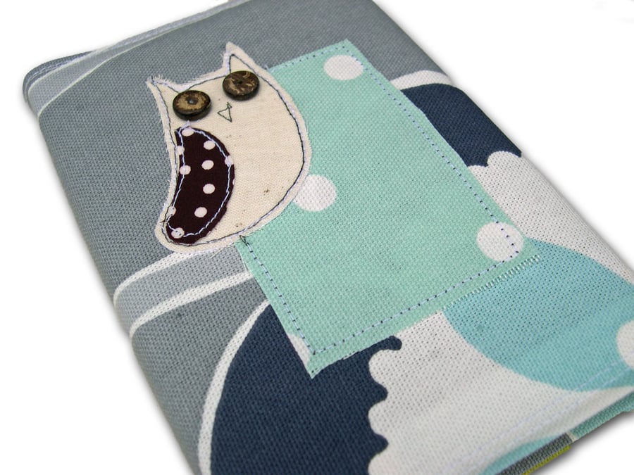 Textile Owl Diary journal in Grey Swirl Pattern