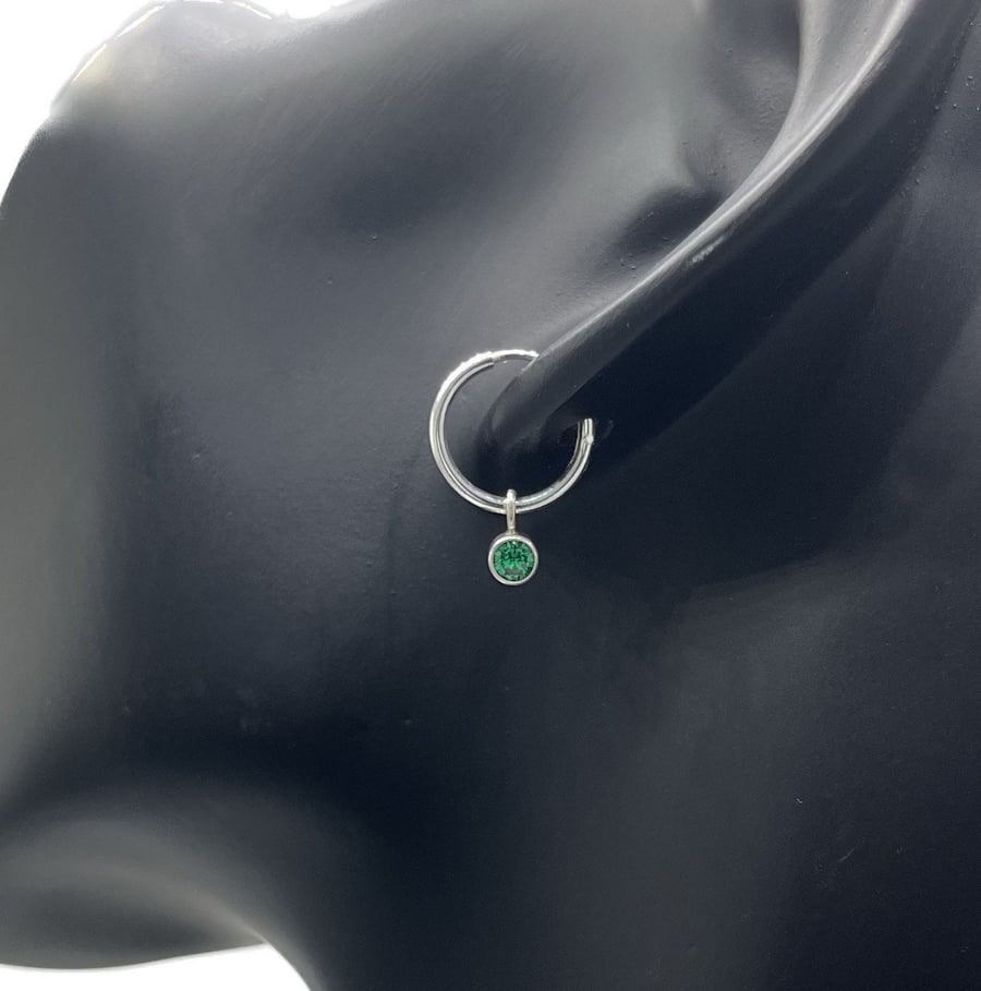 Emerald Green CZ Petite Hoop Earrings