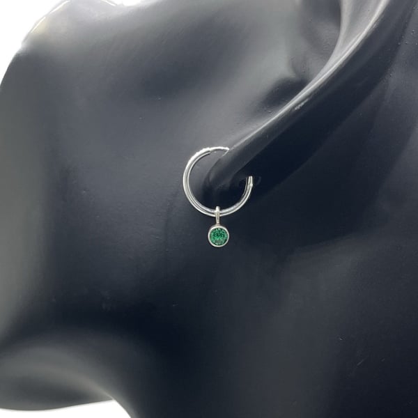 Emerald Green CZ Petite Hoop Earrings