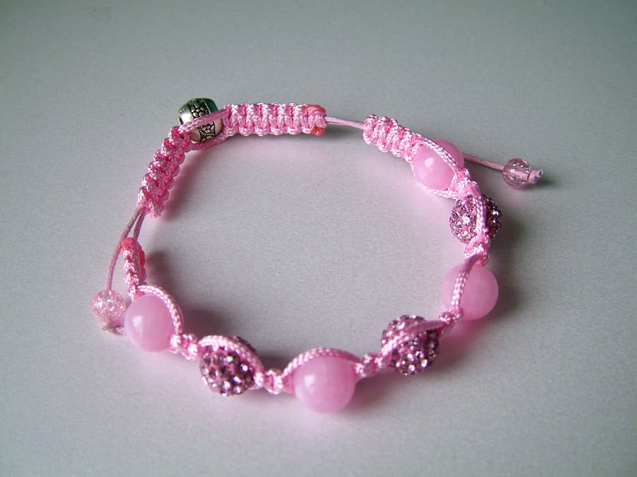 Baby Pink Mashan Jade Shamballa Style Bracelet - Handmade 