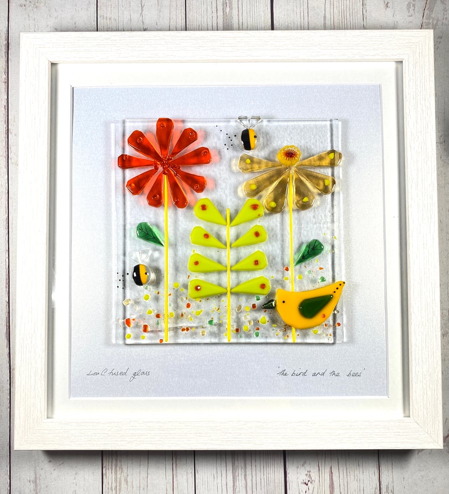 Fused glass picture - “the bird and the bees ”