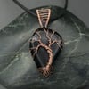 Copper Wire Wrapped Tree of Life Pendant with Irregular Smokey Obsidian Stone