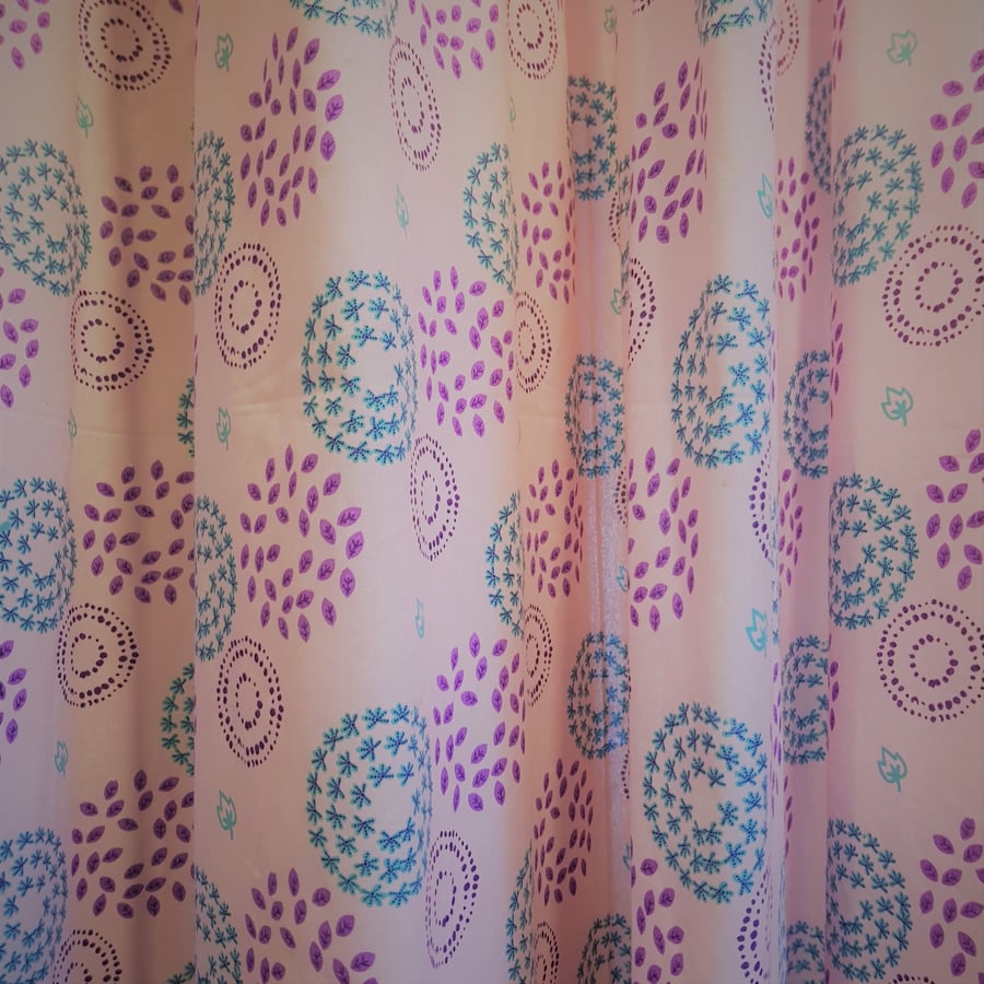 Purple'n'green Dandelion Fireworks Organic Cotton Shower Curtain, washable