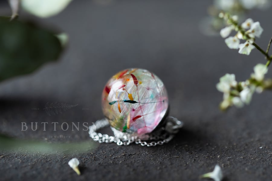 Rainbow Dandelion Wish Globe Necklace 