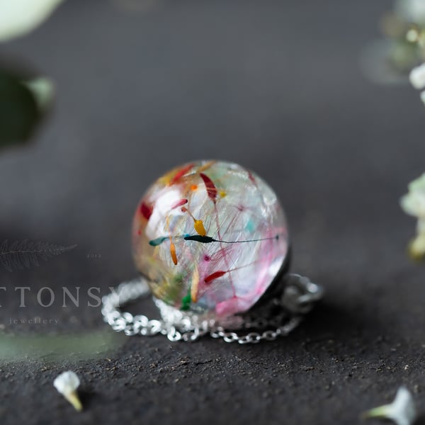 Rainbow Dandelion Wish Globe Necklace 