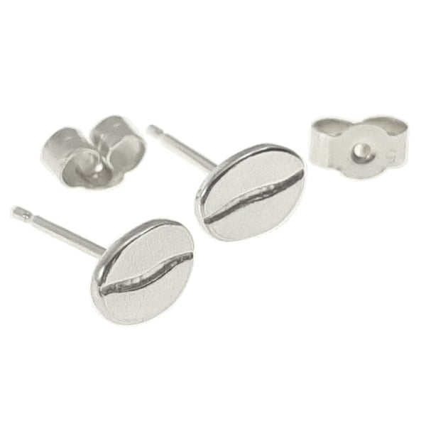 Coffee bean stud earrings, handmade sterling silver jewellery