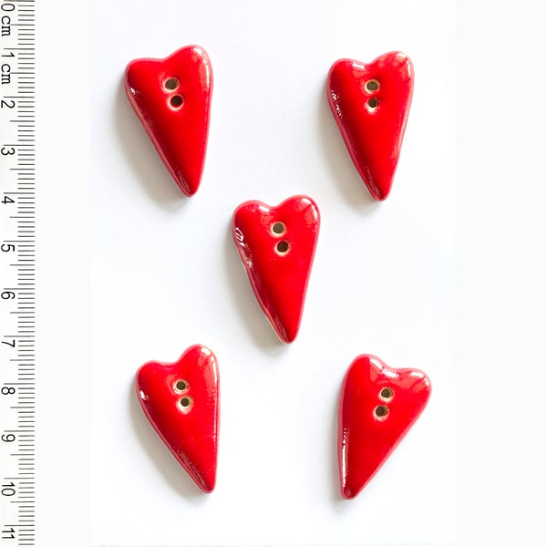 Red Heart Buttons, Handmade Buttons, Valentines Gift, Stocking Filler, Craft 