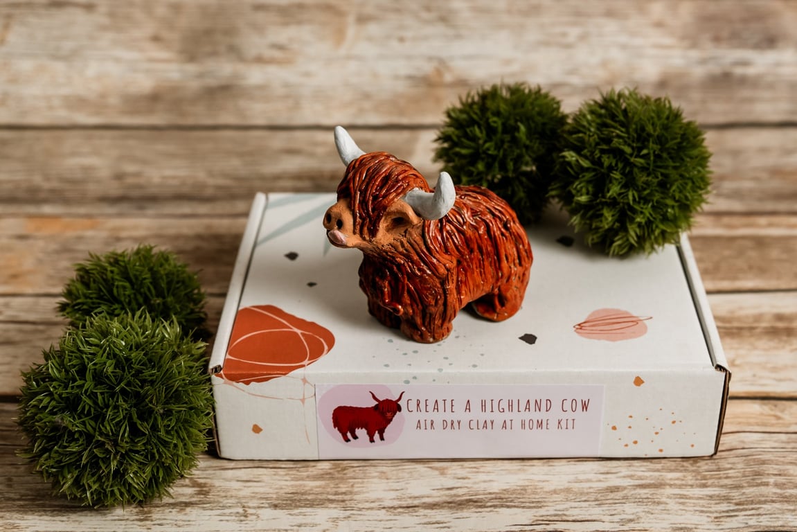 Highland Cow Clay Kit - Air Dry Clay Craft Kit, Animal Lover Gift
