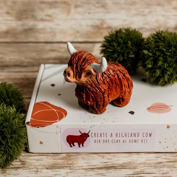 Highland Cow Clay Kit - Air Dry Clay Craft Kit, Animal Lover Gift