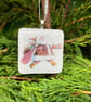 Unique Handcrafted Christmas Card with Artisan Fused Glass Santa Claus Tree Deco