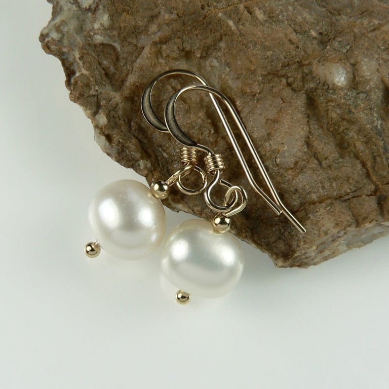 AA grade freshwater potato pearl drop earrings, 14k, 120th, gold filled, 7mm