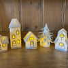 White Christmas tea light village. Embroidered felt. 