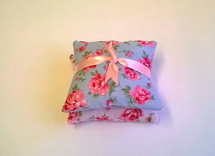 Two lavender bags, blue & pink floral patterns, Handmade, Shabby Chic style, 