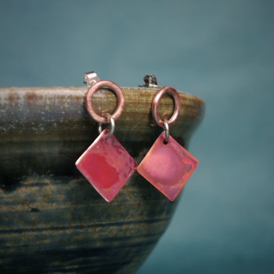  Red and Copper  Geometric Dangle Earrings