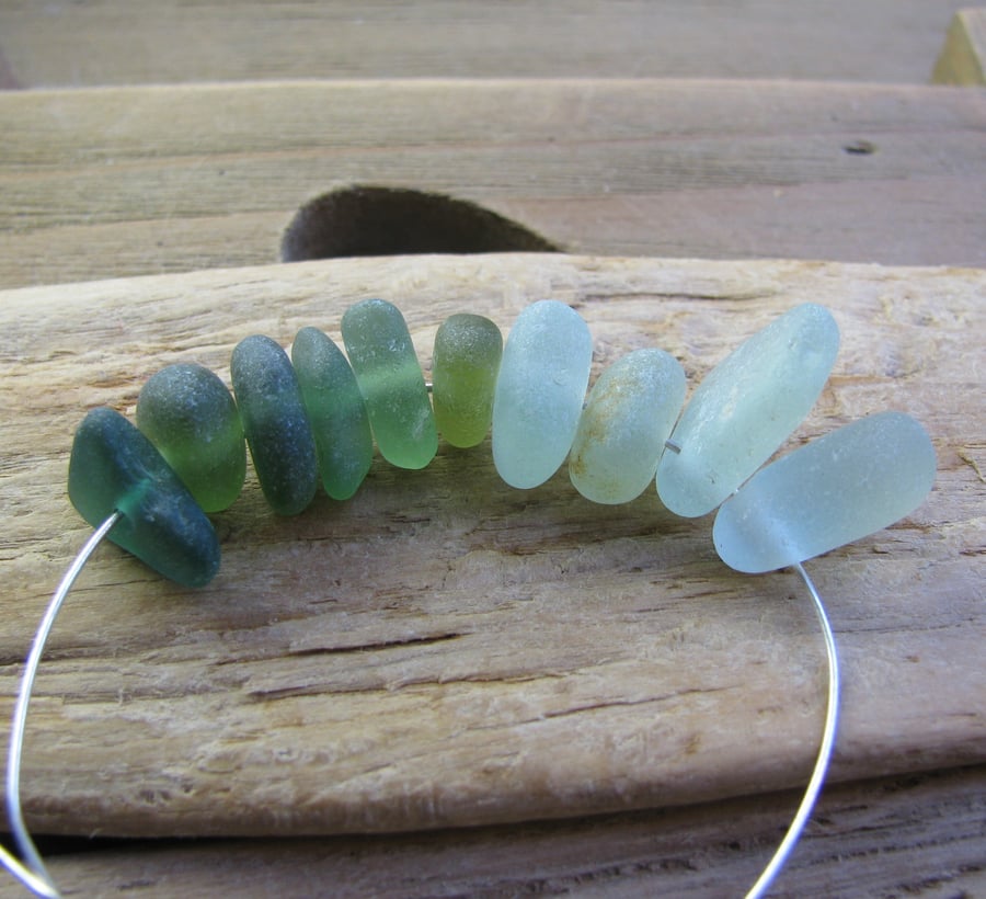 10 Natural sea glass beads, mixed, chunkies , supplies (58)