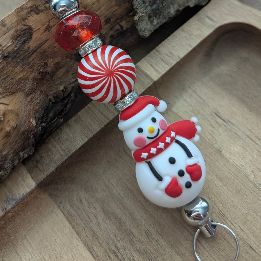 Snowman bag charm, Christmas accessory, stocking filler 