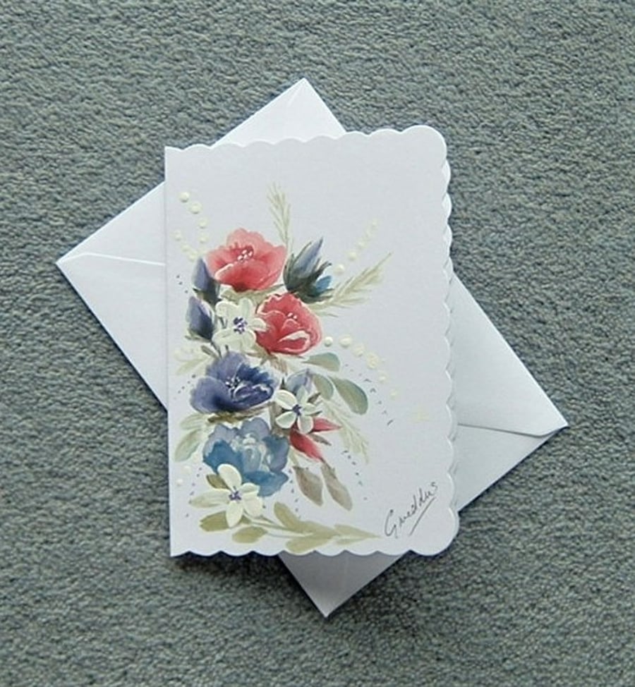 hand painted floral blank inside greetings card ( ref F 248 )