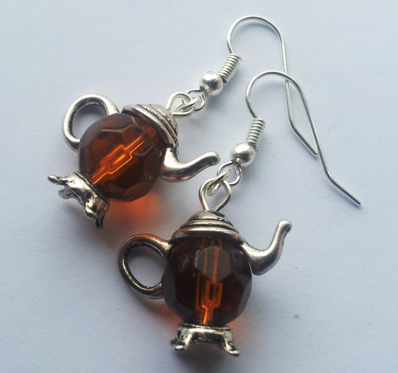Brown Glass Teapot Earrings Drop Dangle Earrings
