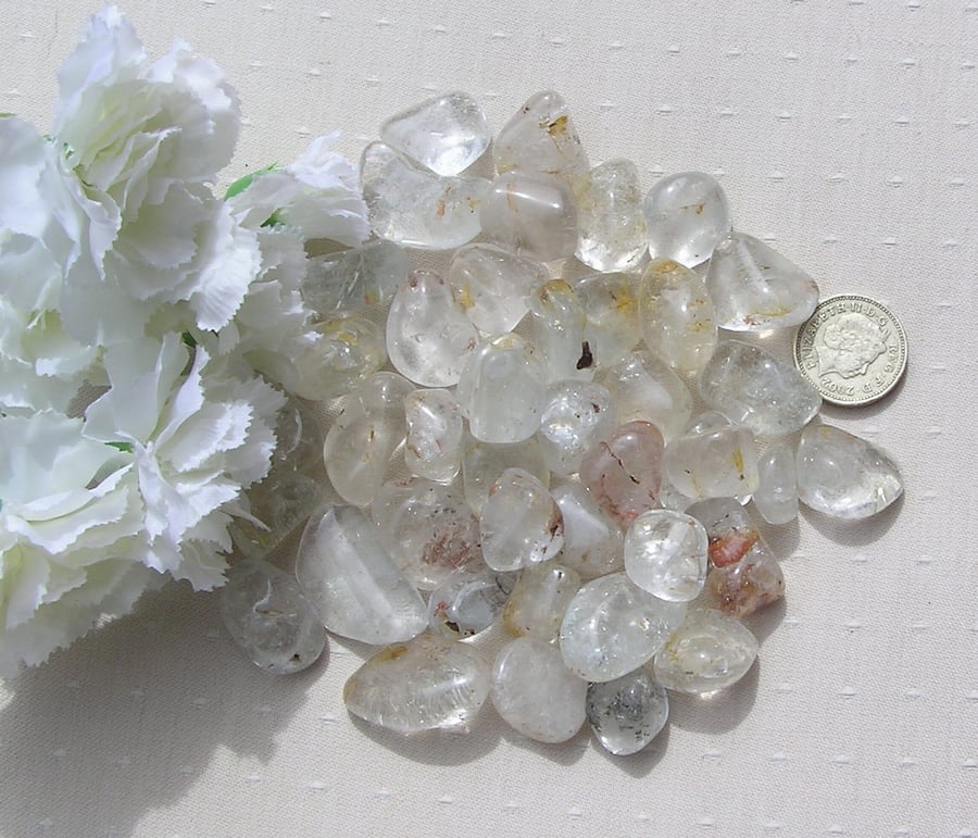 8 White Silver Topaz Crystal Tumblestones